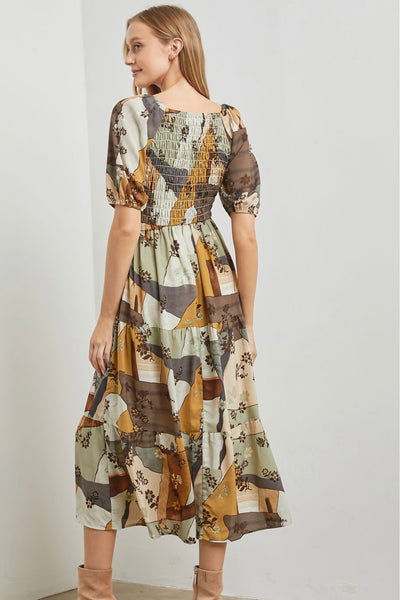 Fall Patchwork Floral Dress