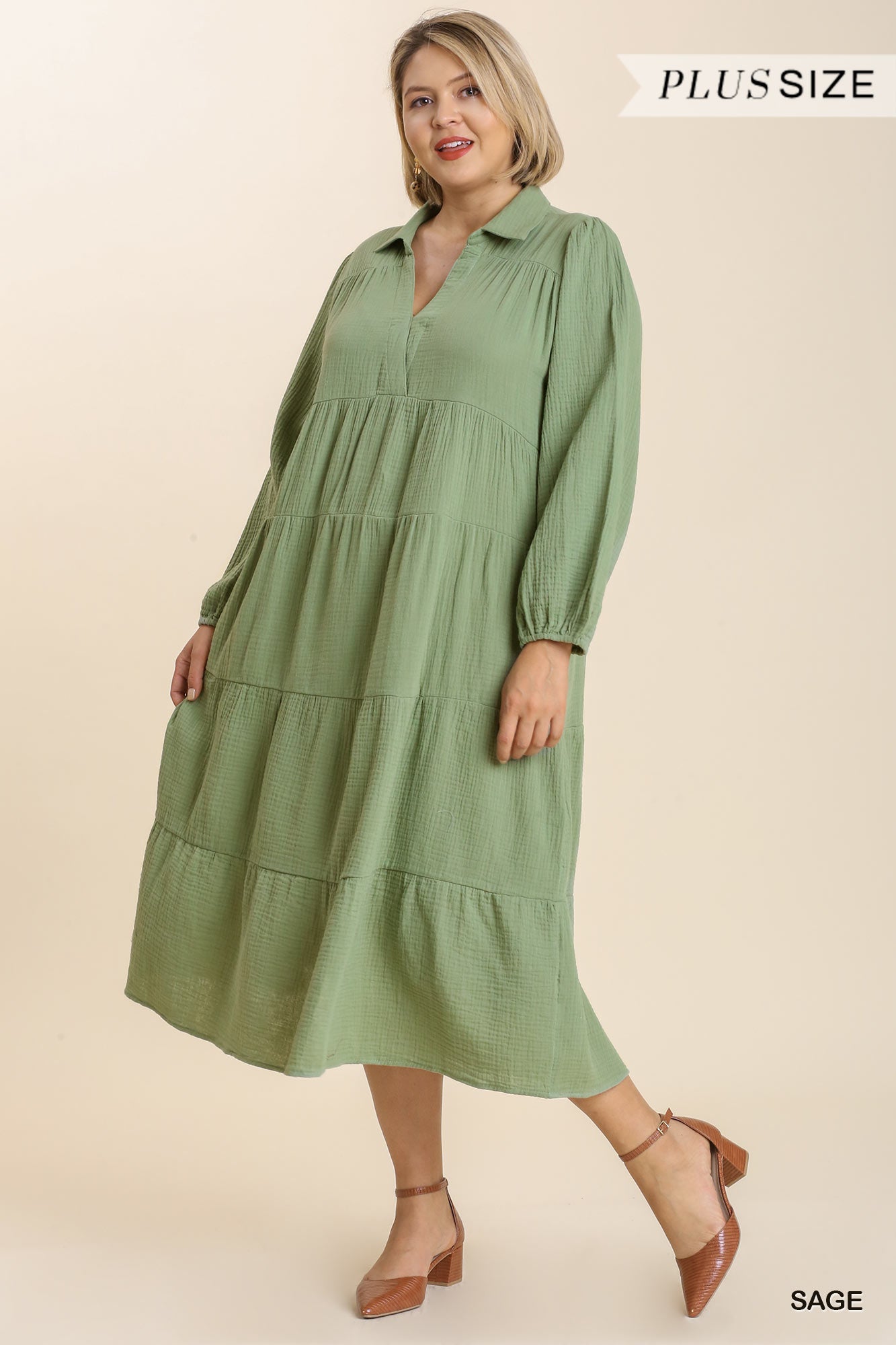 Sage Curvy Gauze Dress (XL-2X)