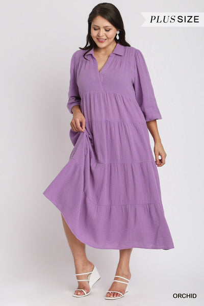 Pecan Curvy Gauze Dress (XL-2X)