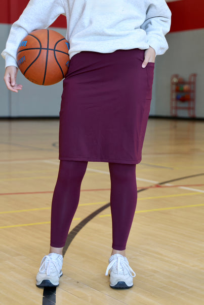 Sublime Ankle Length Nylon Athletic Skirt - Merlot