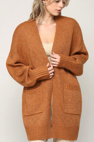 Batwing Open Front Knit Cardigan - Mustard