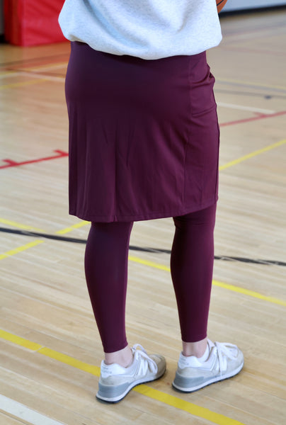 Sublime Ankle Length Nylon Athletic Skirt - Merlot