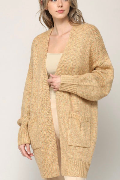 Batwing Open Front Knit Cardigan - Taupe