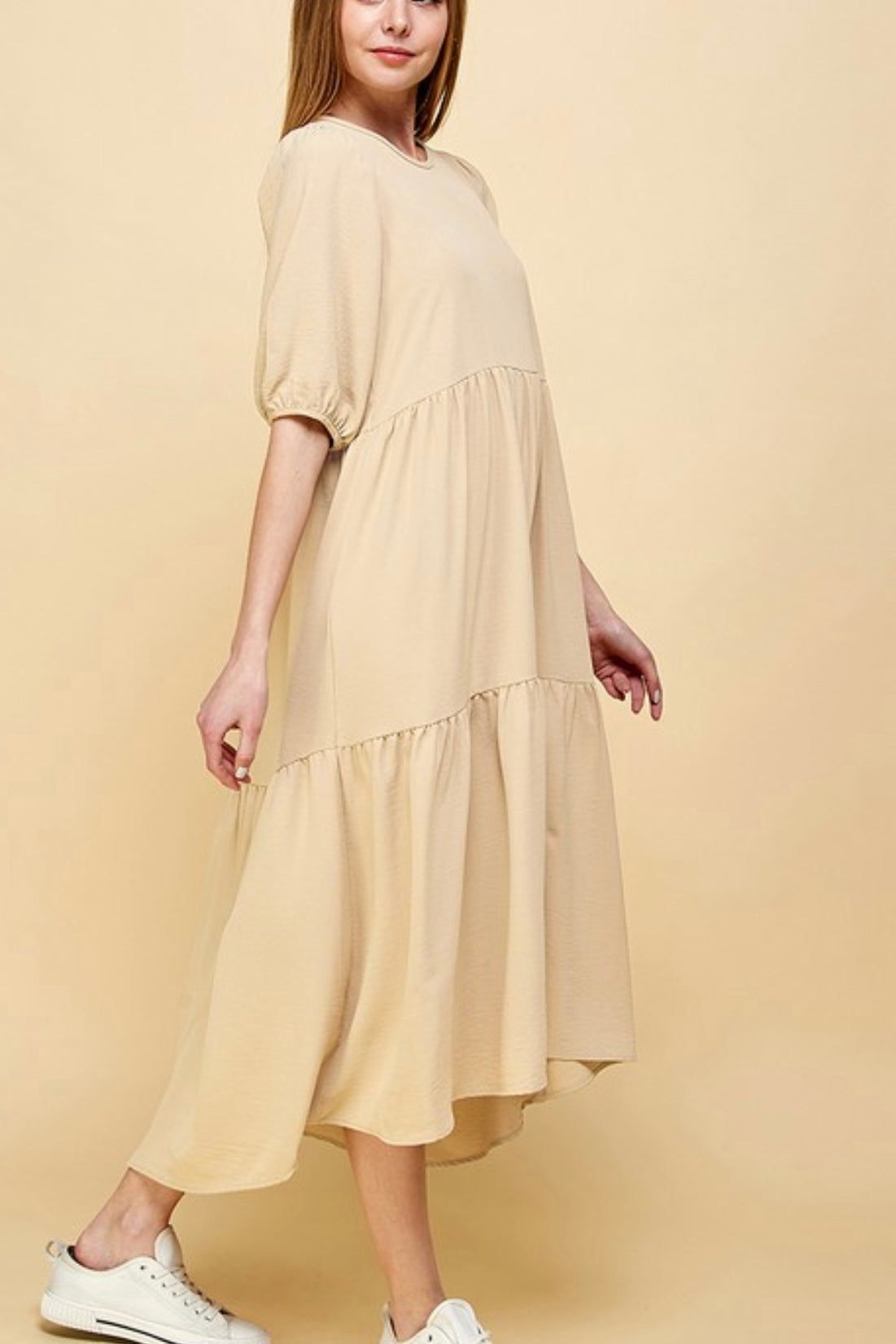 Flowy Tiered Dress - Beige (S-XL)