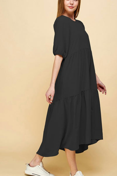 Flowy Tiered Dress - Black (S-XL)