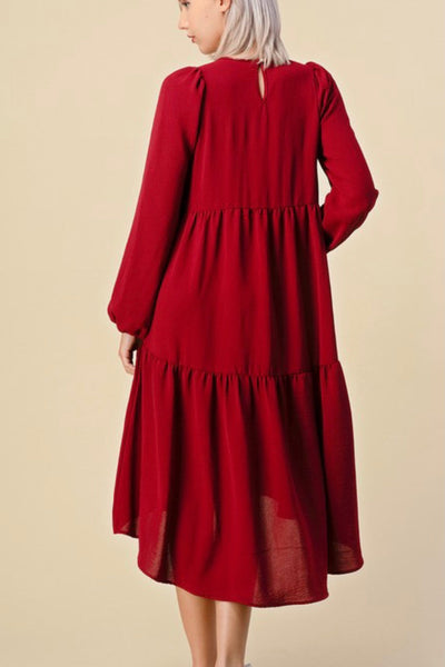 Flowy Tiered Dress - Burgundy (Small-XL)