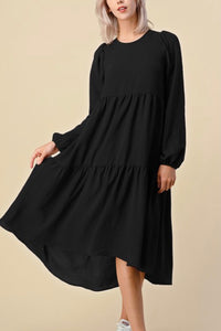Flowy Tiered Dress - Black (Small-XL)