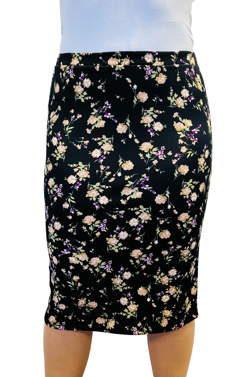 Stretchy Floral Skirt - Black