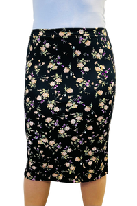 *Stretchy Floral Skirt - Black