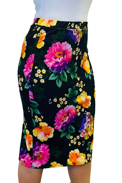 *Stretchy Floral Skirt - Neon