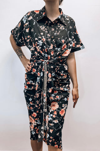 Floral Cinch Front Shirtdress