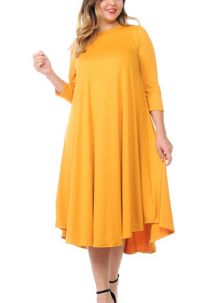 PLUS SIZES GiG Tee Dress 3/4 Sleeve - Mustard (1X-3X)