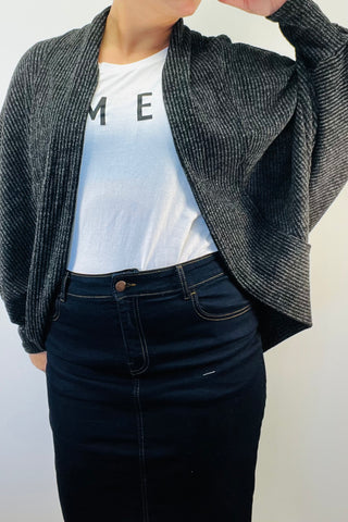 COCOON CARDI - BLACK HEATHER