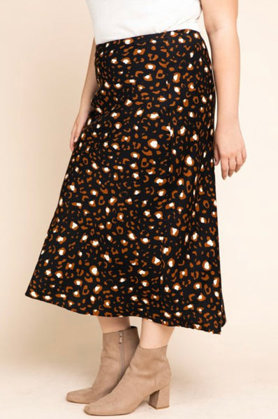 PLUS Black Leopard Print Skirt