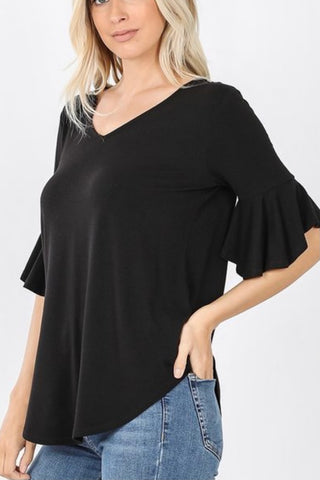 Black V-Neck Bell Sleeve (S-XL)