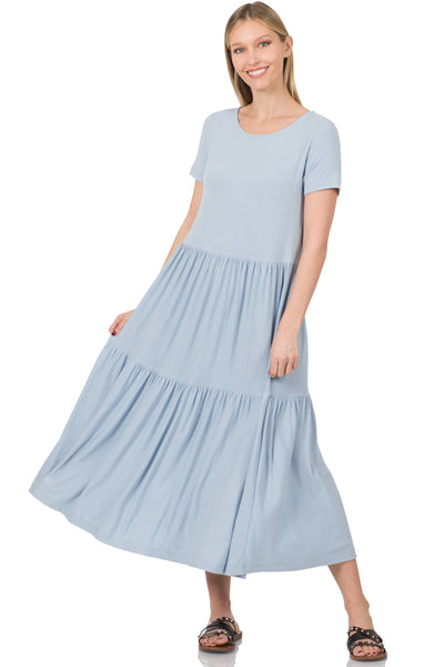 Classic Tiered Dress - Ash Blue