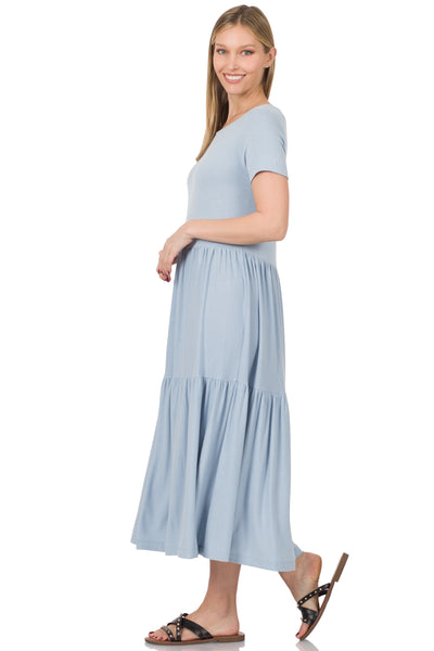 Classic Tiered Dress - Ash Blue
