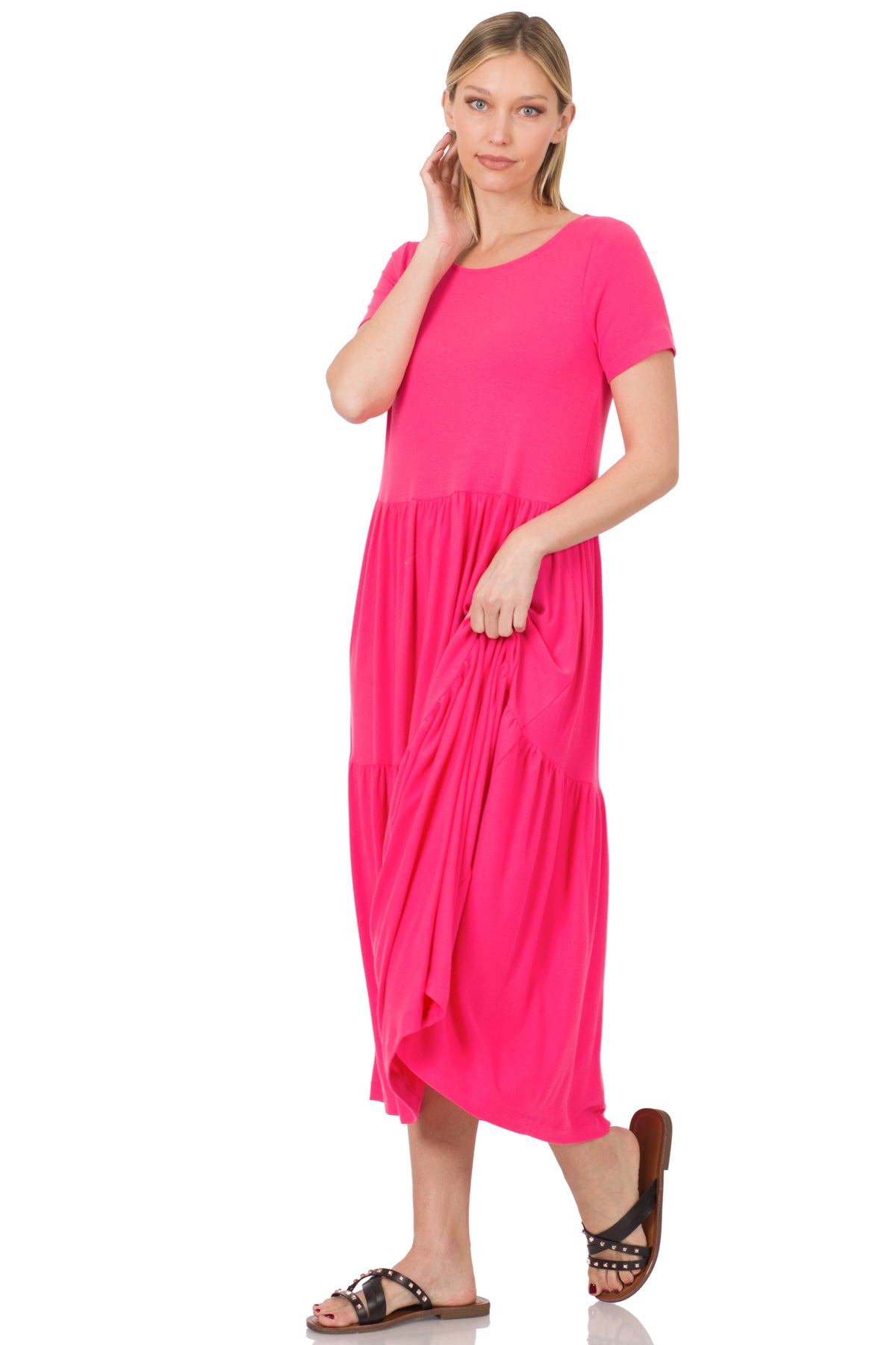 Classic Tiered Dress -Hot Pink