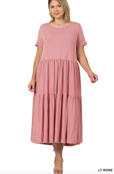 PLUS SIZES Classic Midi Tiered Dress - Lt Pink
