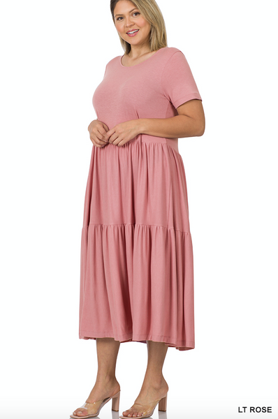 PLUS SIZES Classic Midi Tiered Dress - Lt Pink