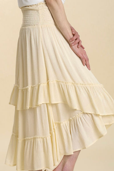 Ivory Smocked Waist Asymmetrical Skirt - Final Sale