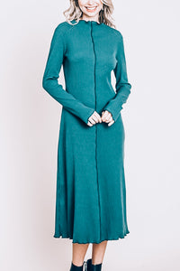 Mock Neck Merrow Midi Dress - Emerald