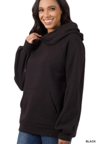 Tie Neck Detail Hoodie - Black
