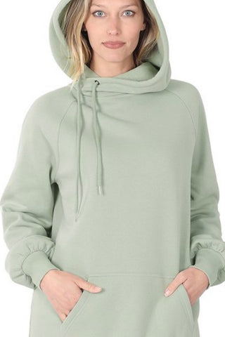 Tie Neck Detail Hoodie - Sage